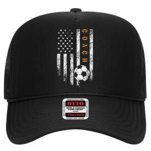 Soccer Coach American Flag Design Soccer Trainer Coaching High Crown Mesh Back Trucker Hat