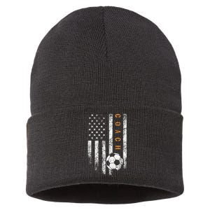 Soccer Coach American Flag Design Soccer Trainer Coaching Sustainable Knit Beanie