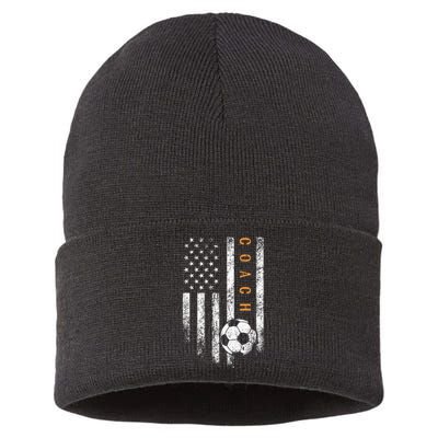 Soccer Coach American Flag Design Soccer Trainer Coaching Sustainable Knit Beanie