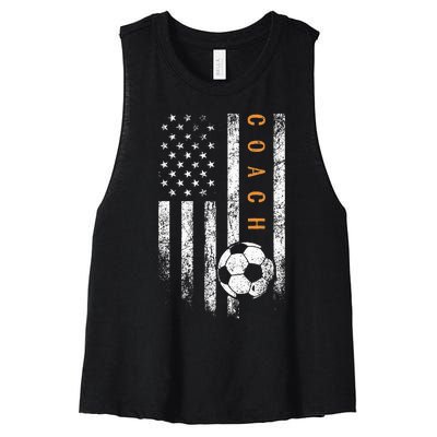 Soccer Coach American Flag Design Soccer Trainer Coaching Women's Racerback Cropped Tank