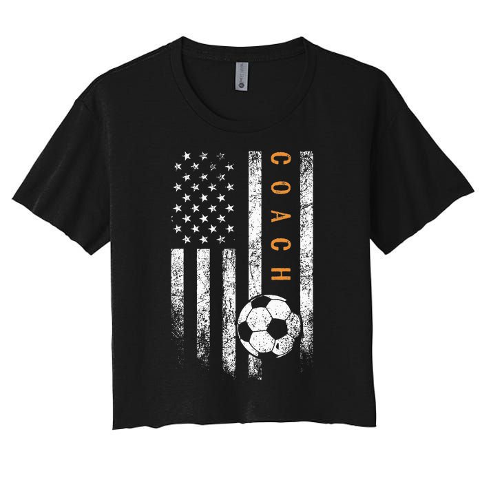 Soccer Coach American Flag Design Soccer Trainer Coaching Women's Crop Top Tee