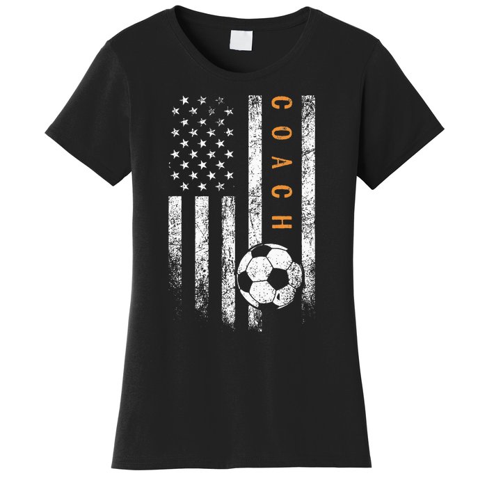 Soccer Coach American Flag Design Soccer Trainer Coaching Women's T-Shirt