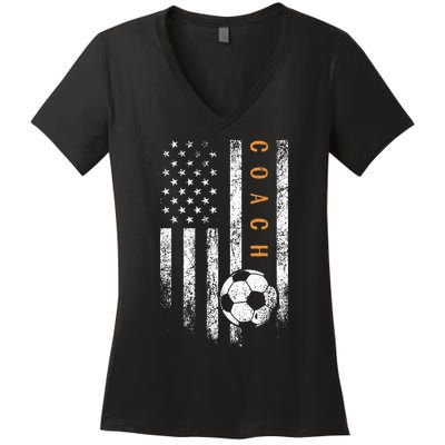 Soccer Coach American Flag Design Soccer Trainer Coaching Women's V-Neck T-Shirt