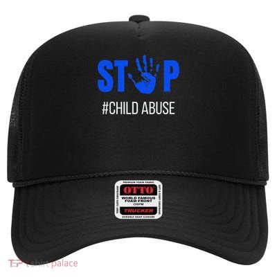 Stop Child Abuse Child Abuse Prevention Awareness Pinwheel High Crown Mesh Back Trucker Hat