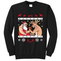 Santa Claus And Reindeer Arm Wrestling Ugly Christmas Sweatshirt