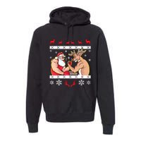 Santa Claus And Reindeer Arm Wrestling Ugly Christmas Premium Hoodie