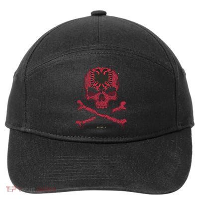 Skull Crossbones Albania Flag Skeleton Albanian Heart Great Gift 7-Panel Snapback Hat