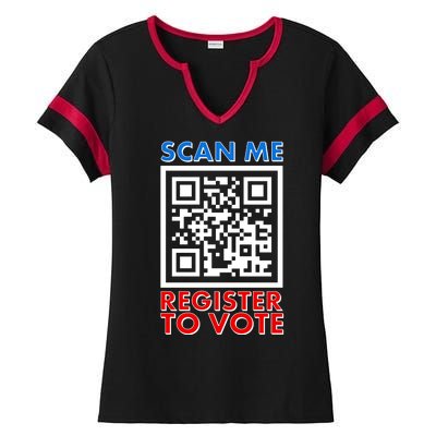 Scan Me QR Code Register To Vote Ladies Halftime Notch Neck Tee