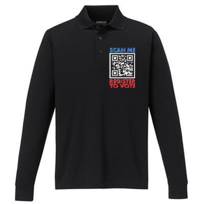 Scan Me QR Code Register To Vote Performance Long Sleeve Polo