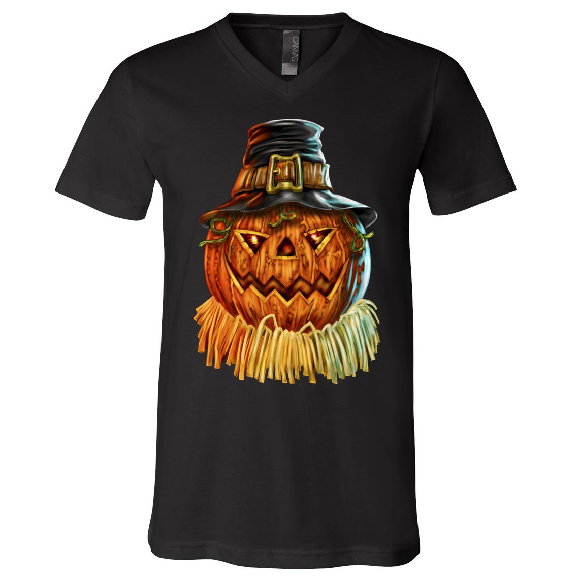 Scarecrow Pumpkin Halloween V-Neck T-Shirt