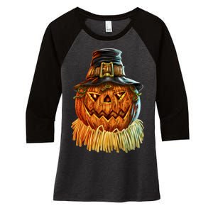 Scarecrow Pumpkin Halloween Women's Tri-Blend 3/4-Sleeve Raglan Shirt