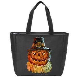 Scarecrow Pumpkin Halloween Zip Tote Bag