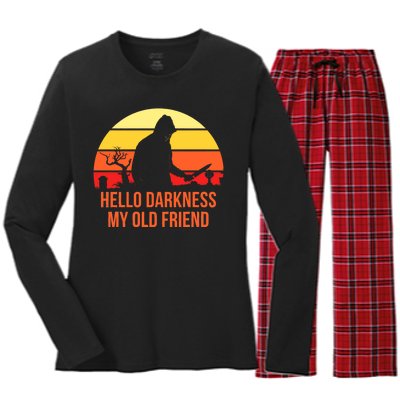 Scary Hello Darkness My Old Friend Women's Long Sleeve Flannel Pajama Set 