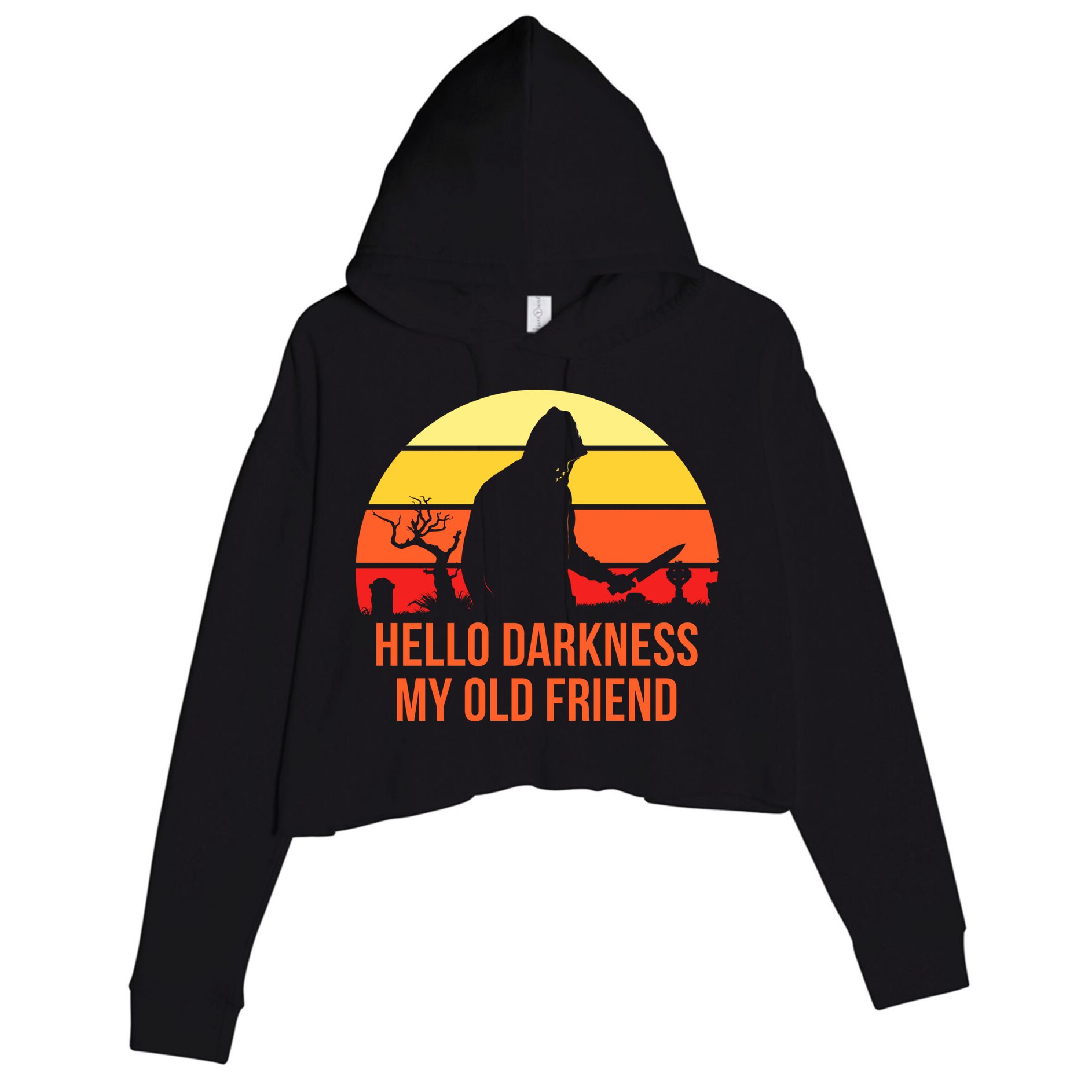 Scary Hello Darkness My Old Friend Crop Fleece Hoodie