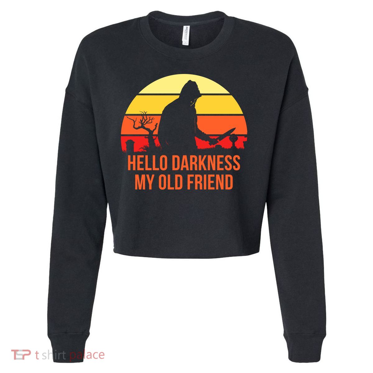 Scary Hello Darkness My Old Friend Cropped Pullover Crew