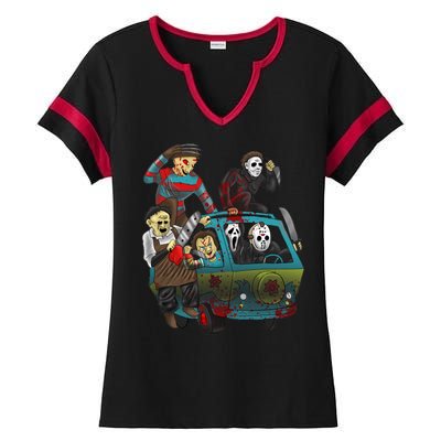 Scary Holocaust Machine Van Movie Characters Ladies Halftime Notch Neck Tee