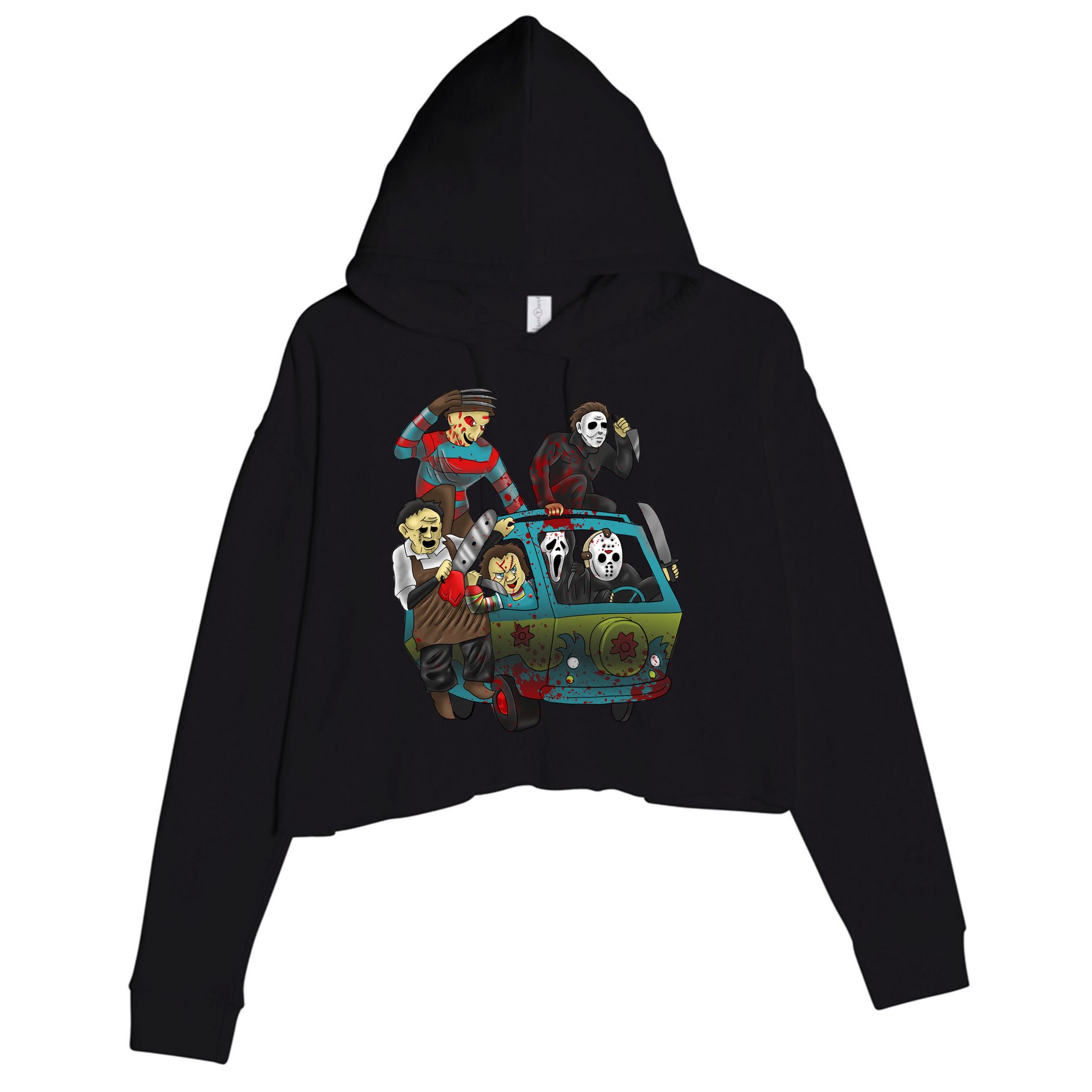 Scary Holocaust Machine Van Movie Characters Crop Fleece Hoodie