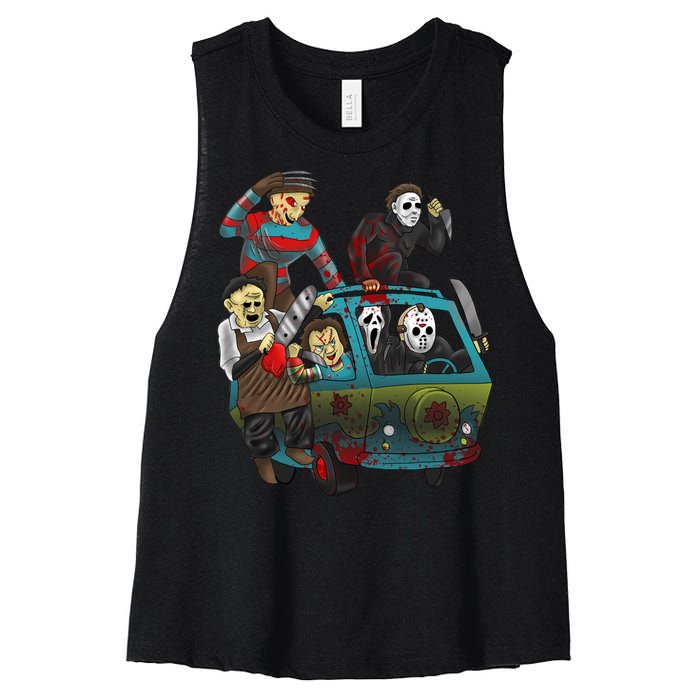 Scary Holocaust Machine Van Movie Characters Women's Racerback Cropped Tank