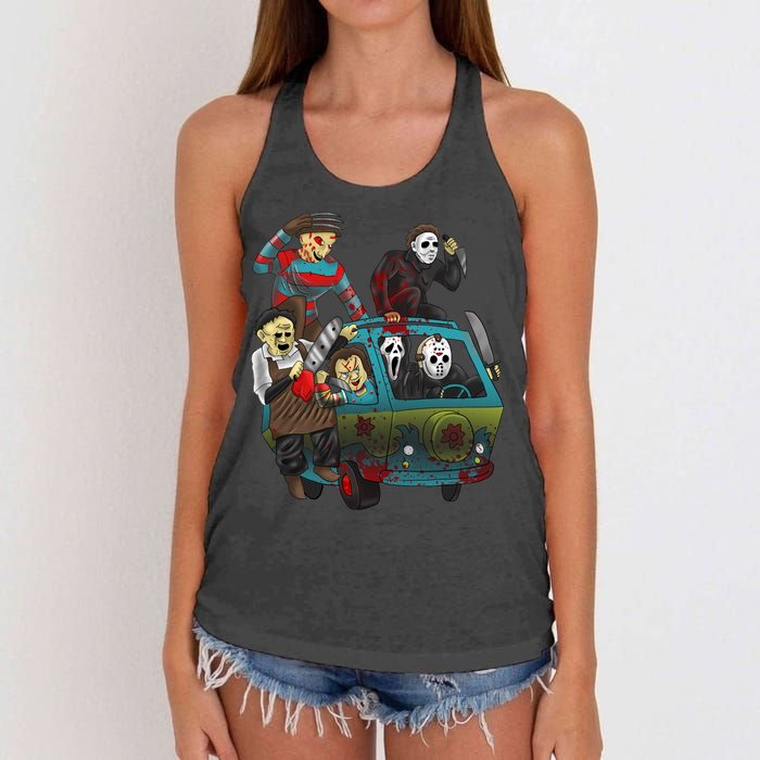 Scary Holocaust Machine Van Movie Characters Women's Knotted Racerback Tank