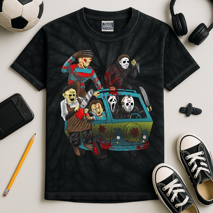 Scary Holocaust Machine Van Movie Characters Kids Tie-Dye T-Shirt