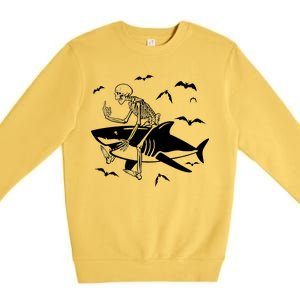 Scary Skeleton Riding Shark Premium Crewneck Sweatshirt