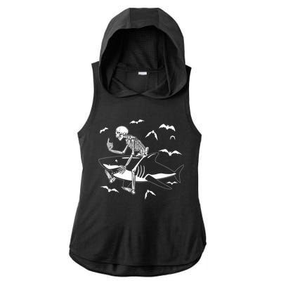 Scary Skeleton Riding Shark Ladies PosiCharge Tri-Blend Wicking Draft Hoodie Tank