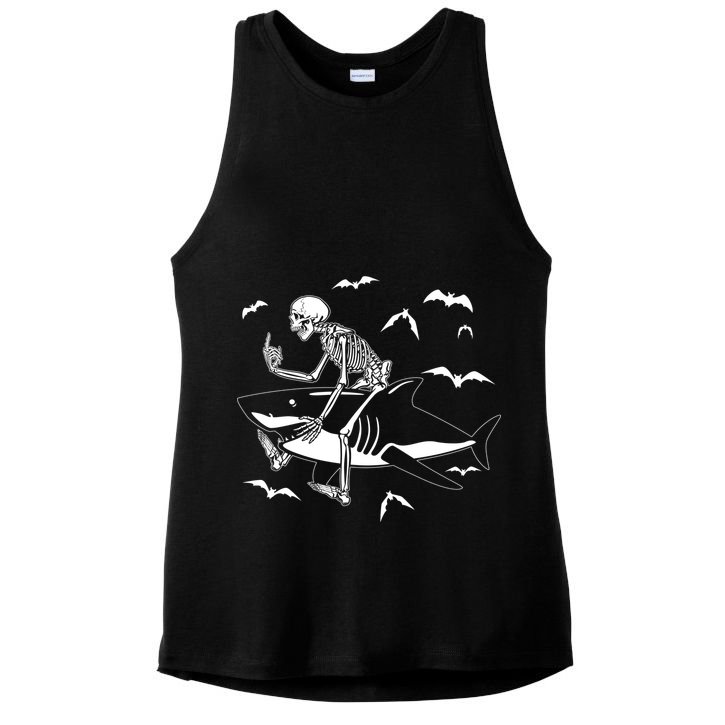 Scary Skeleton Riding Shark Ladies PosiCharge Tri-Blend Wicking Tank