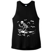 Scary Skeleton Riding Shark Ladies PosiCharge Tri-Blend Wicking Tank