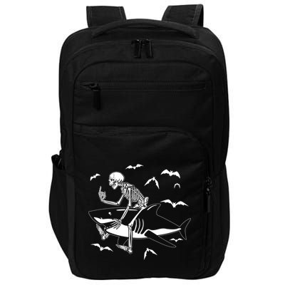 Scary Skeleton Riding Shark Impact Tech Backpack