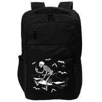 Scary Skeleton Riding Shark Impact Tech Backpack