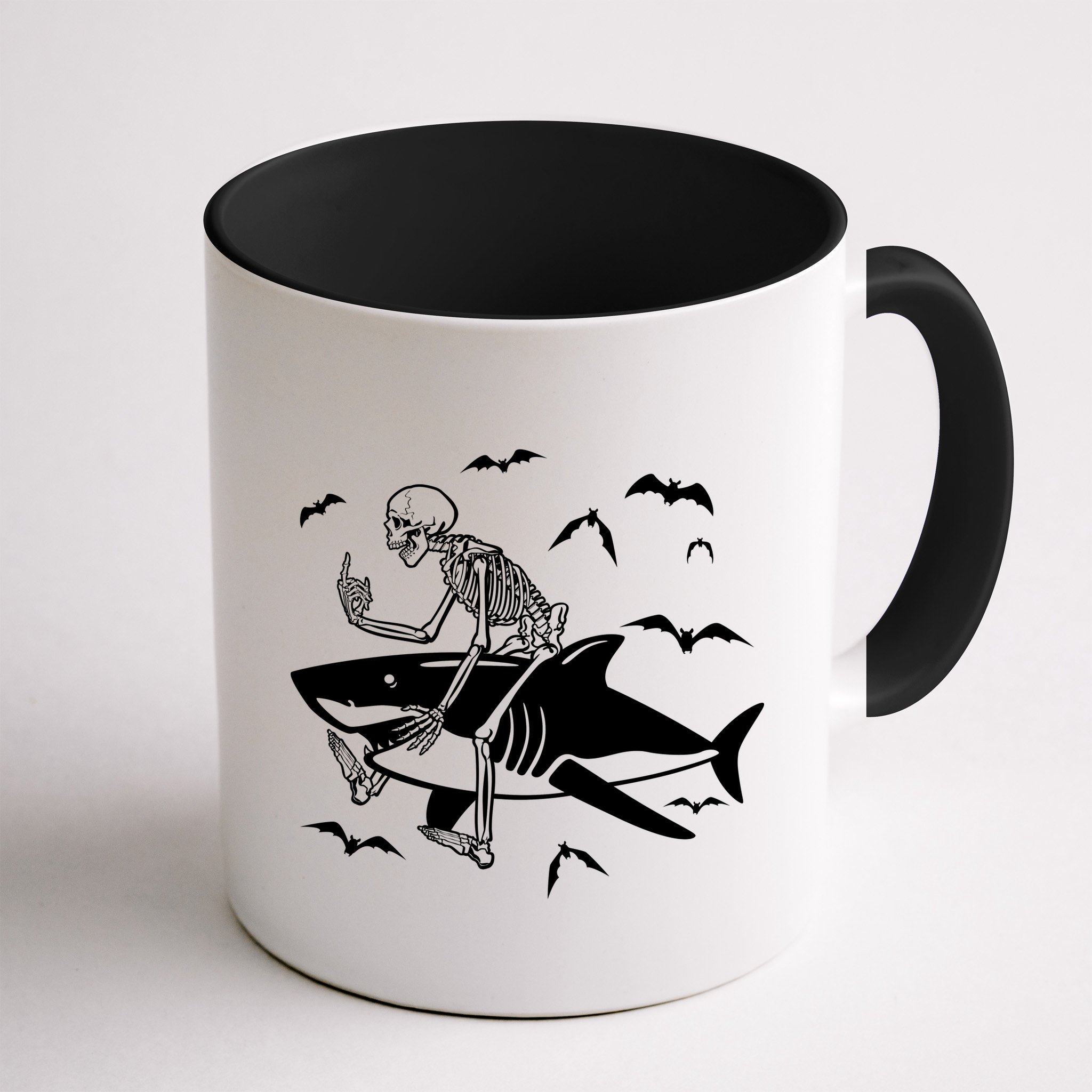 Scary Skeleton Riding Shark Mug