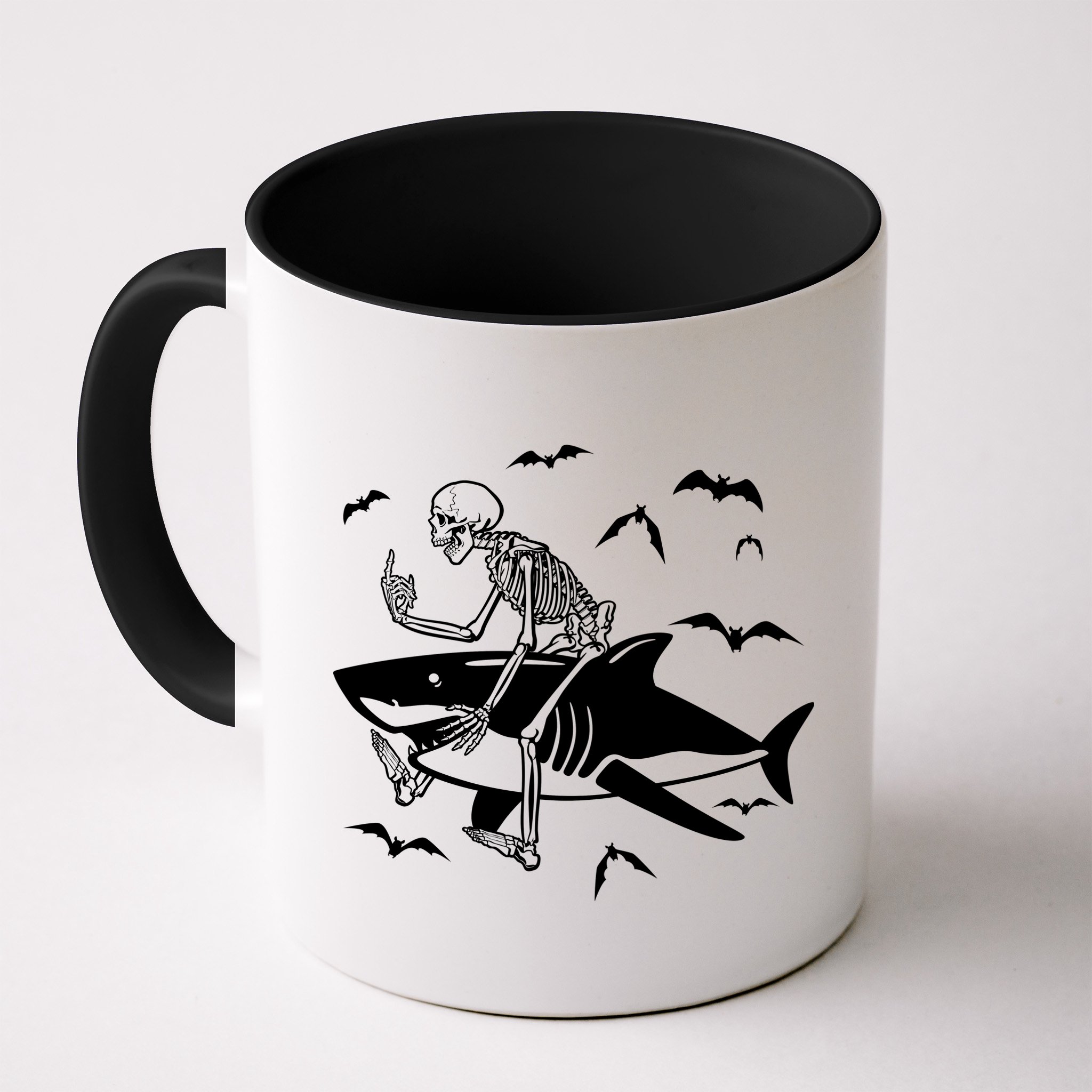 Scary Skeleton Riding Shark Mug