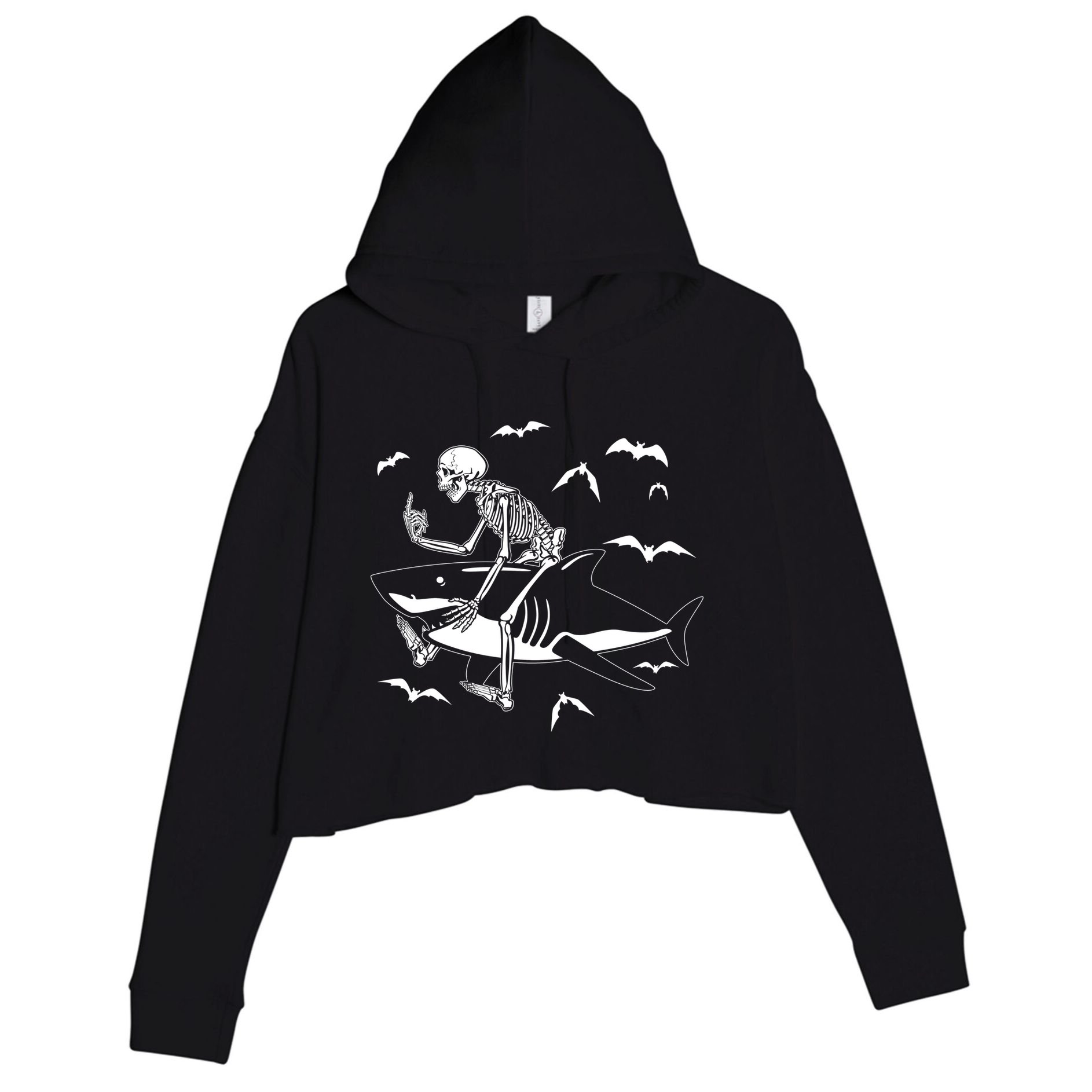 Scary Skeleton Riding Shark Crop Fleece Hoodie