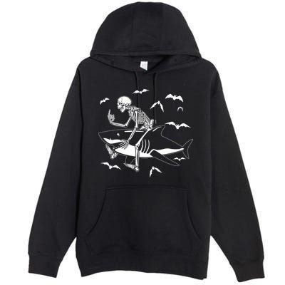 Scary Skeleton Riding Shark Premium Pullover Hoodie