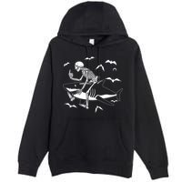 Scary Skeleton Riding Shark Premium Pullover Hoodie