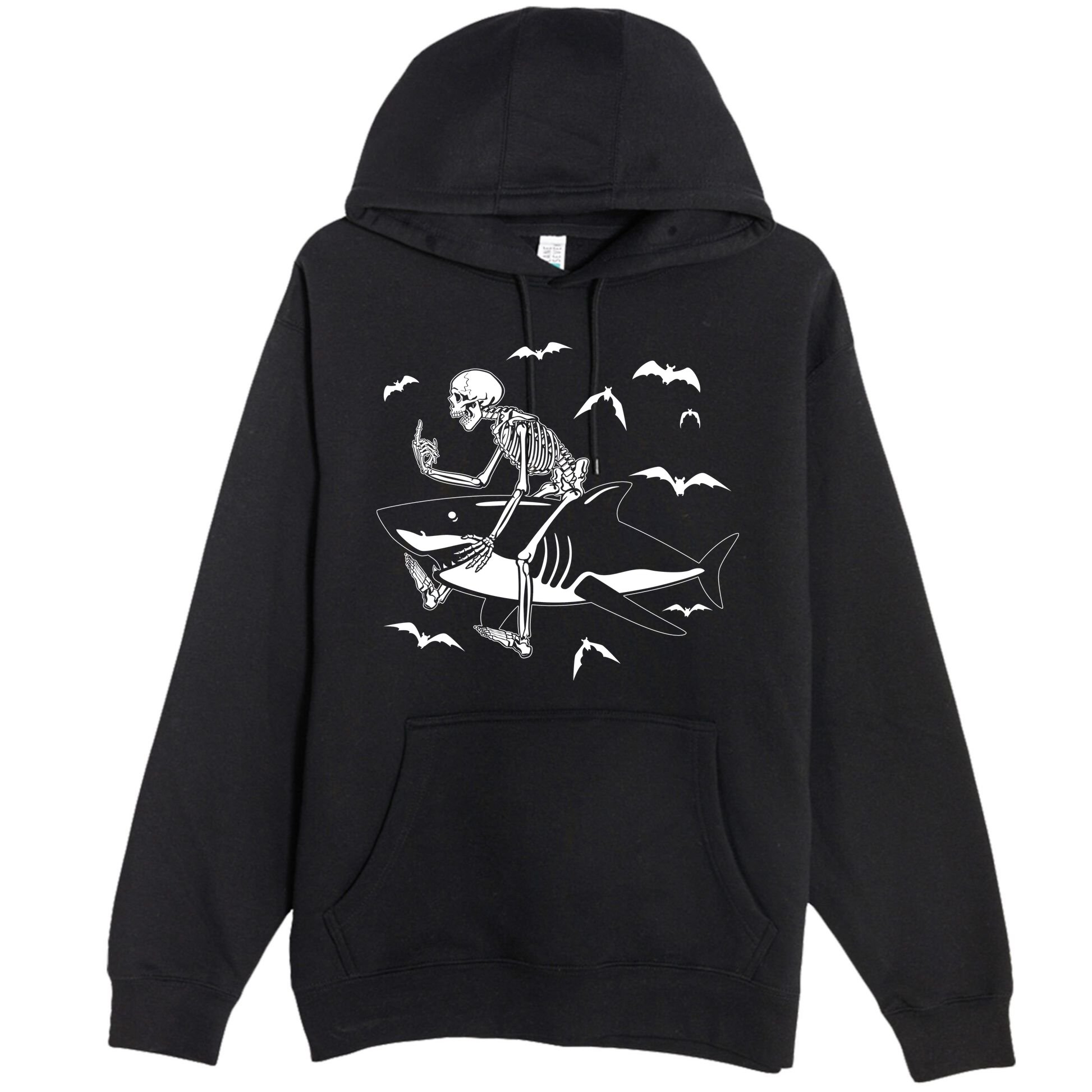 Scary Skeleton Riding Shark Premium Pullover Hoodie