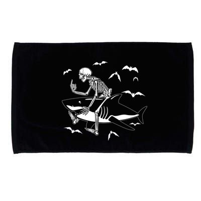Scary Skeleton Riding Shark Microfiber Hand Towel