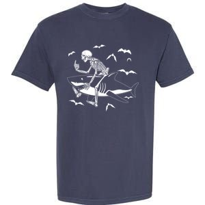 Scary Skeleton Riding Shark Garment-Dyed Heavyweight T-Shirt