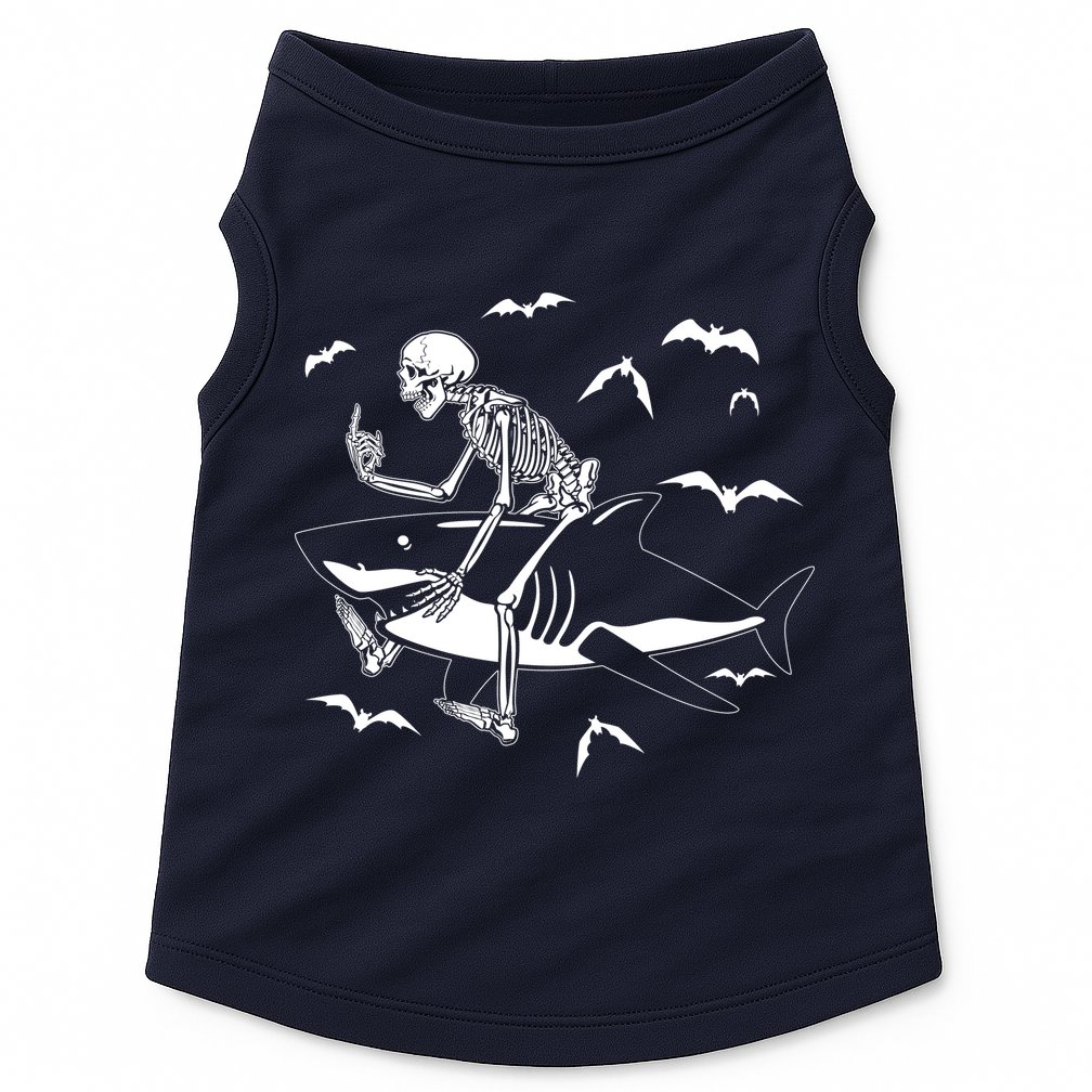 Scary Skeleton Riding Shark Doggie Tank
