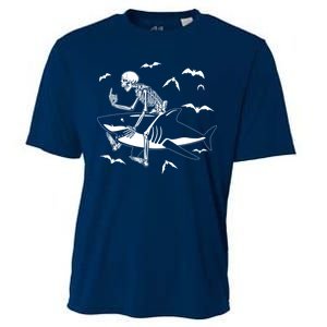 Scary Skeleton Riding Shark Cooling Performance Crew T-Shirt