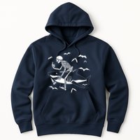 Scary Skeleton Riding Shark Hoodie