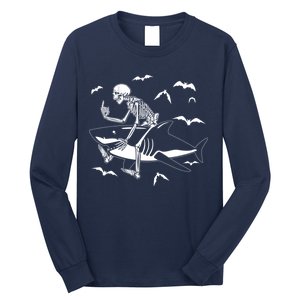 Scary Skeleton Riding Shark Long Sleeve Shirt