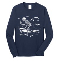 Scary Skeleton Riding Shark Long Sleeve Shirt