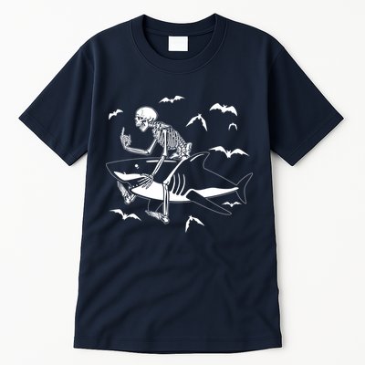 Scary Skeleton Riding Shark Tall T-Shirt