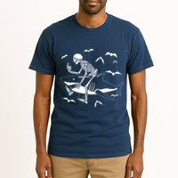 Scary Skeleton Riding Shark Tall T-Shirt