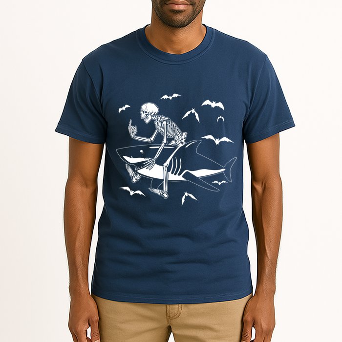 Scary Skeleton Riding Shark Tall T-Shirt