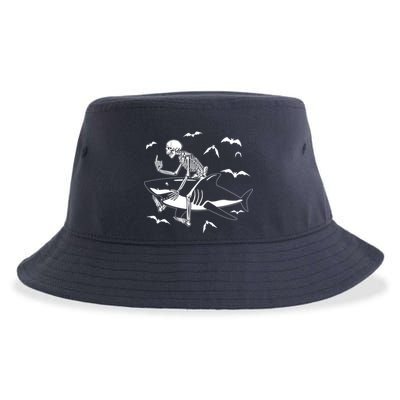 Scary Skeleton Riding Shark Sustainable Bucket Hat