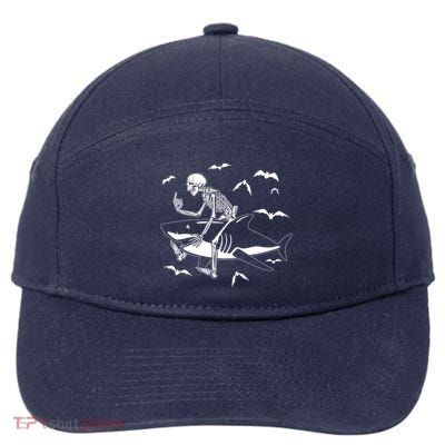 Scary Skeleton Riding Shark 7-Panel Snapback Hat