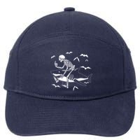 Scary Skeleton Riding Shark 7-Panel Snapback Hat