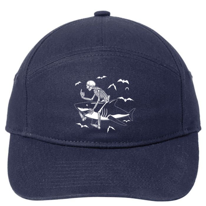 Scary Skeleton Riding Shark 7-Panel Snapback Hat